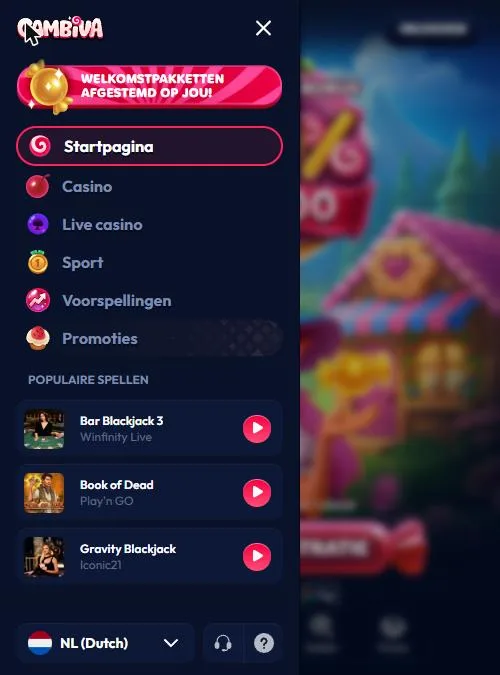 Mobiel menu zonder downloadlink voor een app